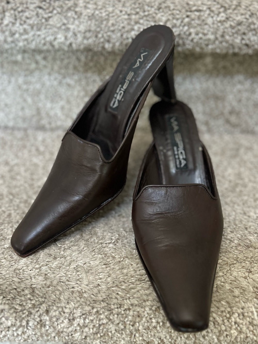 Via Spiga Dark Brown Pointed Toe Mule Heels